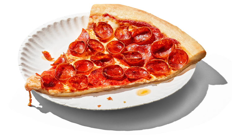 Delicious slice of Casey's Pepperoni, Pepperoni, Pepperoni pizza sitting on a plate